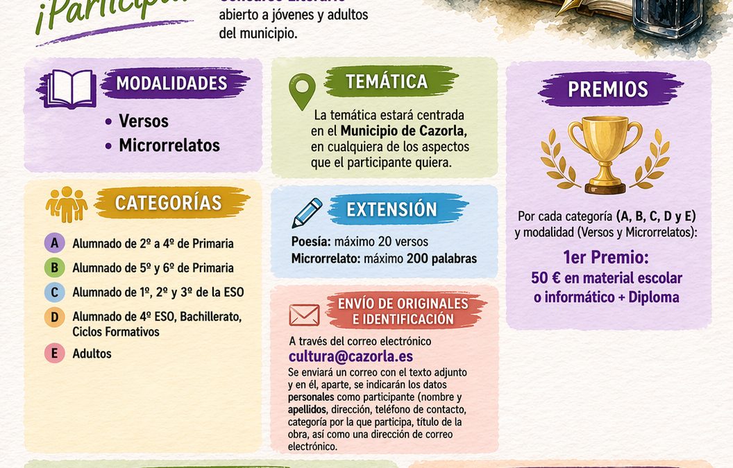 Abierto el plazo para el Certamen Literario de Cazorla
